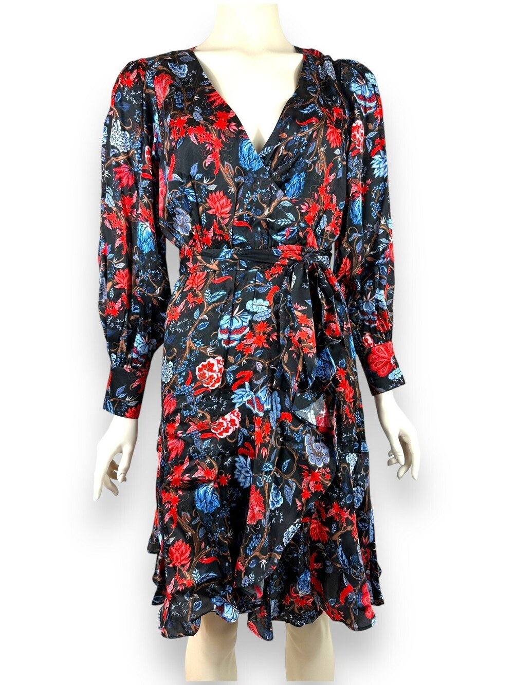 Chloe Kristyn Fleur Noir Fallon Wrap Dress Women's XS Black Floral Satin $428